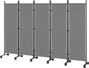 Outsunny Separator de cameră 5 piese 252 x 40 cm Paravan independent cu 12 roți Pliabil Separator DIY Gri închis | Aosom Romania