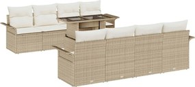 vidaXL Set de canapele pentru grădină cu pernă 9 pcs Bej poliratan