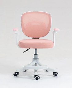Scaun ergonomic pentru copii, suport lombar, suport picioare reglabil, rotativ, Roz