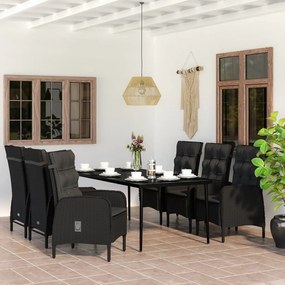 vidaXL Set de masă pentru grădină, 7 piese, cu perne, negru