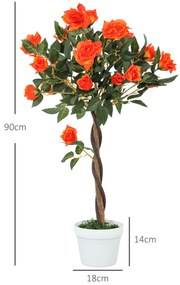 Outsunny Plantă Artificială de Trandafir cu 21 de Flori Ø18x90 cm Portocaliu cu Vas | Aosom Romania