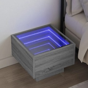 vidaXL Noptieră cu LED infinity, gri sonoma, 40x40x30 cm