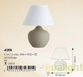 Veioza, lampa de masa din ceramica, finisaj bej/alb, diametru 20,5cm, Molly 4391 RX