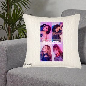 Perna Personalizata K-pop BLACKPINK Poster Colaj 4 Membre Violet Roz, 40x40 cm, Crem Reliefat, Husa Detasabila, Perna Inclusa, BEKZ®