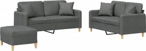 vidaXL Set de canapele cu perne, 3 piese, gri închis, textil