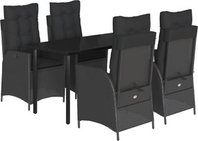 vidaXL Set mobilier de grădină cu perne, 5 piese, negru, poliratan