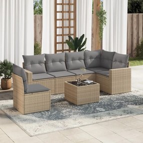 vidaXL Set canapele de grădină, 7 piese, cu perne, bej, poliratan