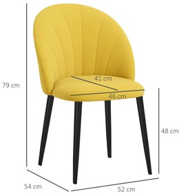 HOMCOM Set 2 Scaune de Sufragerie Tapițate cu Design Nordic și Ergonomic, 52x54x79 cm, Galben | Aosom Romania