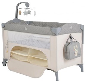 Patut pliant transformabil in tarc copii NOVOKIDS™ Indiana NEST, 62X125 cm, 2 Niveluri, Jucarie Carusel muzical, Fermoar acces lateral, Geanta bebe,