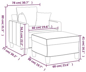 Fotoliu canapea cu taburet, gri inchis, 60 cm, textil