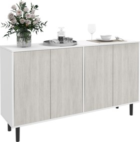 HOMCOM Bufet de bucătărie mobilier de depozitare 2 dulapuri cu rafturi reglabile, 121 x 37 x 75 cm, alb și aspect lemn gri | Aosom Romania