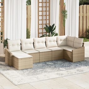 vidaXL Set de canapele pentru grădină 7 pcs Bej Rattan poli