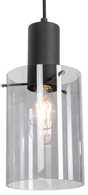 Lampă suspendată neagră cu sticlă fumurie cu 3 lumini - Vidra