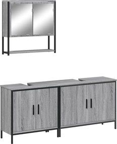 vidaXL Set mobilier de baie, 3 piese, gri sonoma, lemn prelucrat