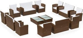 vidaXL Set mobilier de grădină cu perne, 16 piese, maro, poliratan