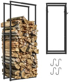 Outsunny Suport pentru Lemne din Metal, Suport Reglabil cu Cârlige în Formă de S, 40-65x25x100-150 cm, Negru | Aosom Romania