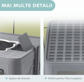PawHut Litieră pentru Pisici cu Capac Intrare Dublă, Sertar, Lopată Gri | Aosom Romania