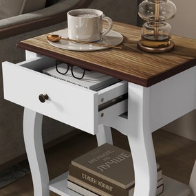 HOMCOM Set de 2 Noptiere cu Sertar Raft Deschis și Blat cu Efect de Stejar Stil Francez 45x35x55 cm Alb și Stejar | Aosom Romania