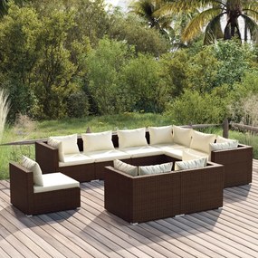 3102642 vidaXL Set mobilier de grădină cu perne, 9 piese, maro, poliratan