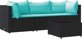 vidaXL Set mobilier relaxare grădină 4 piese cu perne poliratan negru