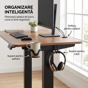 WX-009 – Birou Reglabil Electric, Înălțime Reglabilă 72–118 cm, Blat Monobloc PAL de Înaltă Densitate 15 mm, Cadru Metalic din Oțel 65×45 mm, Panou Electronic, 120 × 60 cm, Walnut
