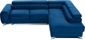 Colțar albastru extensibil/cu spațiu de depozitare cu tapițerie din catifea (cu colț pe partea dreaptă/în formă de ”L”) Laurence – ELTAP