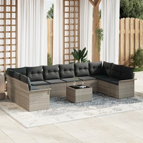 vidaXL Set de canapele pentru grădină 11 pcs Gri deschis Rattan poli