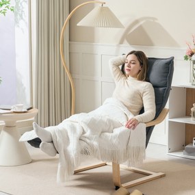 HOMCOM Fotoliu Ergonomic Lemn și Catifea Suport pentru Picioare Reglabil Gri Închis | Aosom Romania