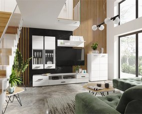 Mobilier perete living, alb extra lucios HG, ARCTIC