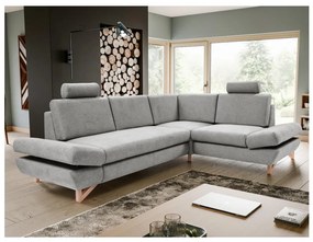 Colțar extensibil tapițat AVESTA, cu spațiu de depozitare, în formă de L, pe partea dreaptă, gri