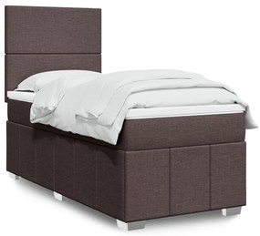 vidaXL Pat box spring cu saltea, maro închis, 100x200 cm, textil