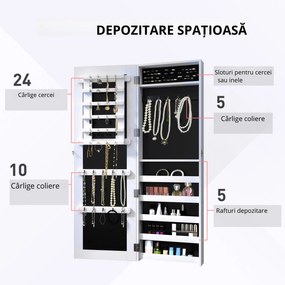 HOMCOM Dulap pentru Bijuterii cu Oglindă, Montare pe Perete, Negru, 37x9.5x121 cm | Aosom Romania