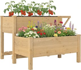 Outsunny Pat de grădină înălțat jardinieră 2 niveluri 119.5x102x76.5cm Maro | Aosom Romania