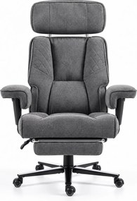 Aerion Comfort — Scaun directorial premium, Suport lombar reglabil cu aer, Tetieră reglabilă, Cotiere reglabile, Reclinare 155°, Suport pentru picioare, Gri