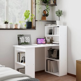 Birou alb modern cu biblioteca cu 6 rafturi din PAL,120x55x120cm HOMCOM | Aosom Romania