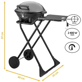 Gratar electric First Austria FA-5350-1, 2400W, Termostat, Termometru, Placa antiaderenta, Alimentare impermeabila, Roti, Negru