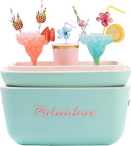 Geanta frigorifica Polarbox Classic, 12 litri, Polistiren AIRPOP, 5-15°C pana la 24 h, Curea clasică din piele, Albastru/Roz