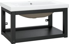 vidaXL Cadru lavoar baie cu chiuvetă încorporată, negru, fier