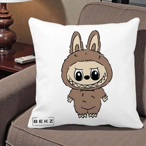 Perna Personalizata Labubu Maro Natural Solo, 40x40 cm, Alba Mata, Husa Detasabila, Perna Inclusa, BEKZ®