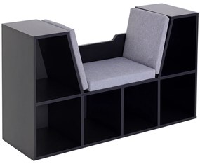HOMCOM Bibliotecă cu Banc 2 în 1 Design Contemporan 6 Compartimente 3 Perne Incluse 102L x 30l x 61H cm Negru Gri | Aosom Romania