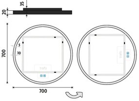 Oglindă LED petru baie NIMCO ZPC 28001RVX-90 3000-6500K d. 70 cm IP44