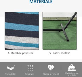 Outsunny Hamac cu Suport 310x117cm pentru Camping cu Înălțime Reglabilă și Geantă de Transport, Capacitate 120 kg, Dungi Albastre și Albe | Aosom Romania
