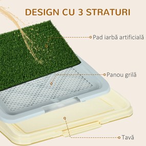 Pawhut Toaleta Pentru Caini, Litiera Portabila Pentru Catei Cu Iarba Artificiala, Panou Cu Grila, Tava, 63 x 48,5 cm | Aosom Romania