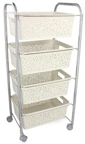 Raft metalic mobil, 4 sertare plastic, bej, 45.5x30x86.5 cm