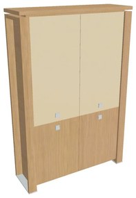 Dulap înalt Verno+ 140 x 46 x 210 cm, uși combinate, stejar deschis / vanilie