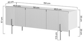 Dulap TV Malmi 150 cm pe bază de metal - cașmir / alb crem / picioare negre