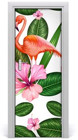 Autocolante pentru usi Flamingos și flori