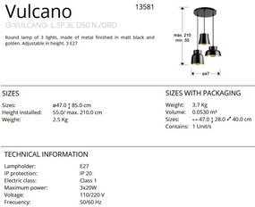 Lustra cu 3 pendule din metal negru cu auriu Vulcano