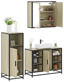 vidaXL Set mobilier de baie, 3 piese, stejar sonoma, lemn prelucrat