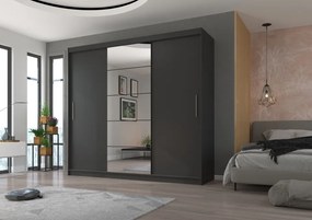 Dulap cu usi glisante si oglinda 235x215 cm, Erwin, ADRK Furniture (Culoare: Negru)